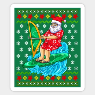 Wind Surf Santa Claus Ugly Christmas Sweater Sticker